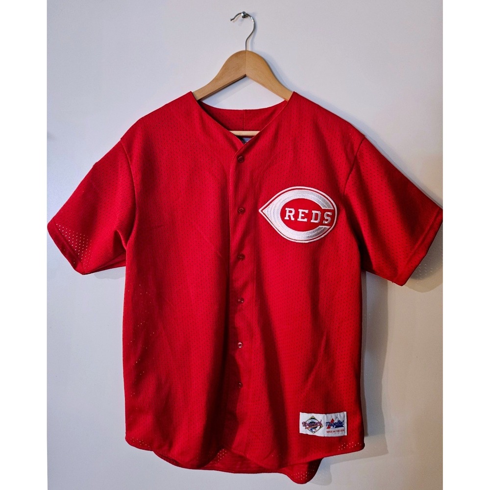 Vintage 90s Majestic Diamond Collection Cincinnati Reds Barry Larkin 11 Jersey L